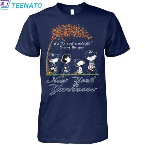 New York Yankees Peanuts Fall Baseball Shirt - Image 3