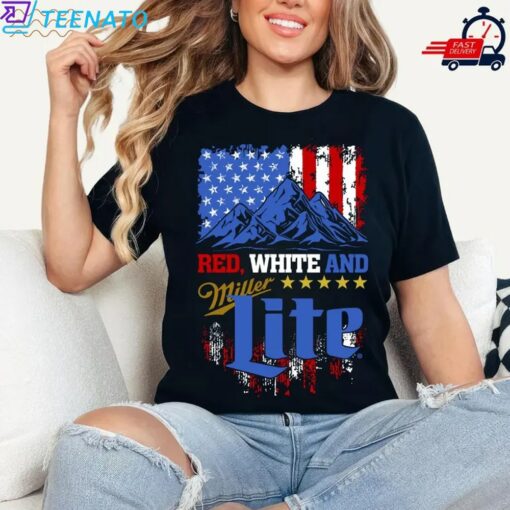Red White And Miller Lite Beer Shirt - Image 3