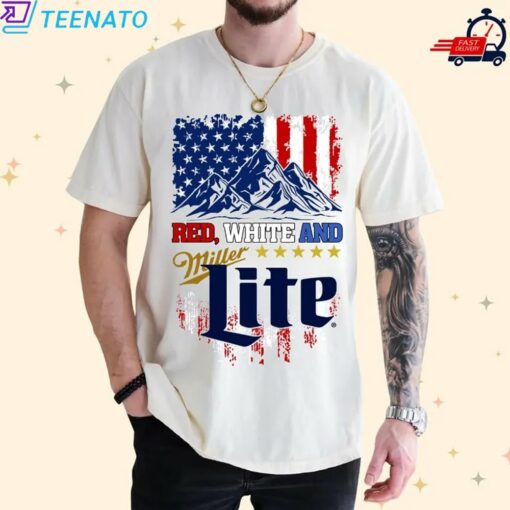 Red White And Miller Lite Beer Shirt - Image 4