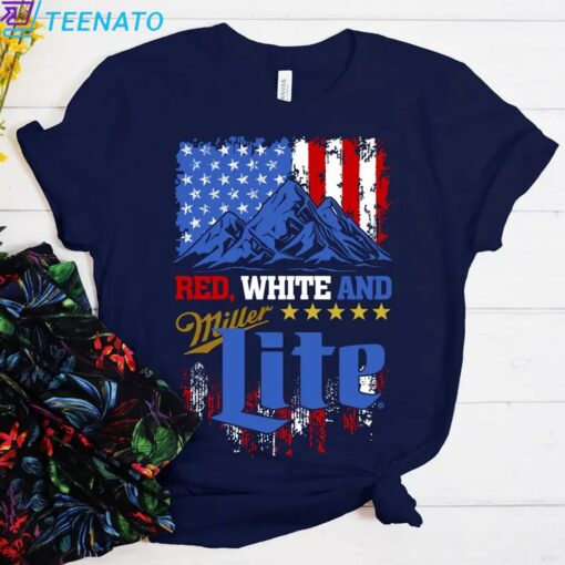 Red White And Miller Lite Beer Shirt - Image 5