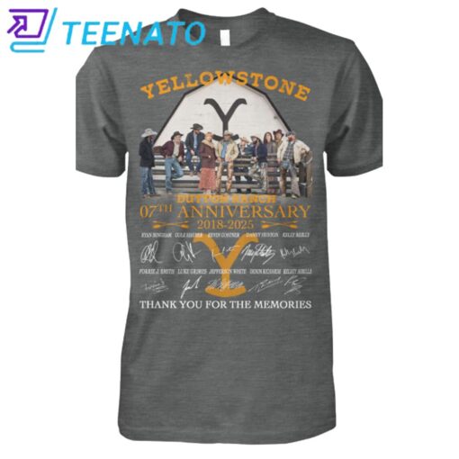 Yellowstone Dutton Ranch 07th Anniversary 2018-2025 Thank You For The Memories Signatures T Shirt - Image 2
