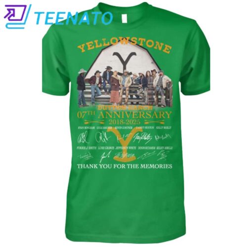 Yellowstone Dutton Ranch 07th Anniversary 2018-2025 Thank You For The Memories Signatures T Shirt - Image 3