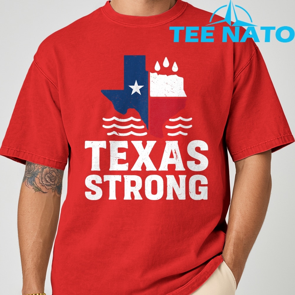 Side profile of someone wearing the Texas Floods Strong T-Shirt.