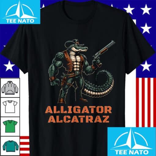 Alligator Alcatraz Cowboy Alligator with Shotgun Shirt
