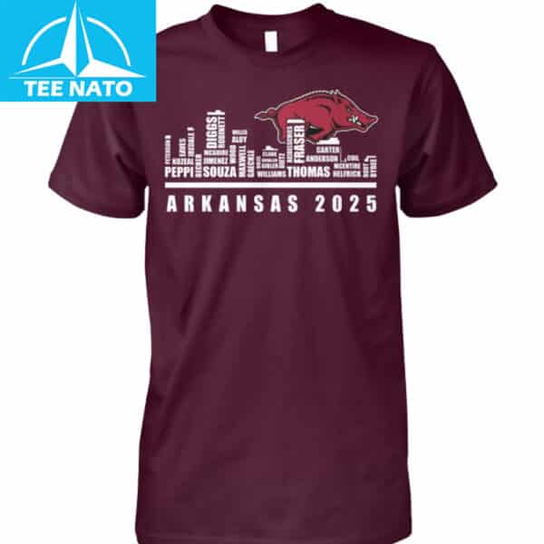 Arkansas Razorbacks 2025 Team Roster Shirt