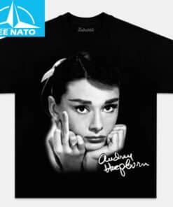 Audrey Hepburn Iconic Pose Black and White Graphic Shirt1