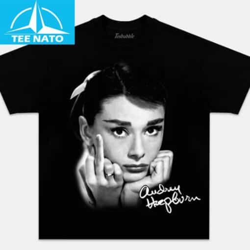 Audrey Hepburn Iconic Pose Black and White Graphic Shirt - Image 2