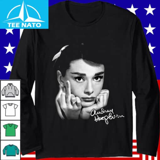 Audrey Hepburn Iconic Pose Black and White Graphic Shirt - Image 3