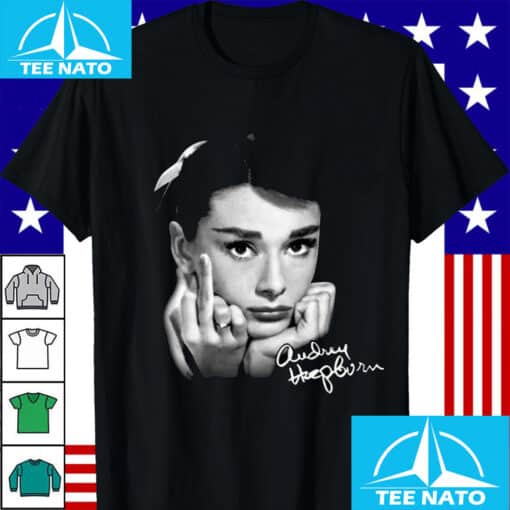 Audrey Hepburn Iconic Pose Black and White Graphic Shirt - Image 4