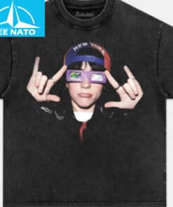 Billie Eilish New York Cap Rock Hand Gesture Shirt2