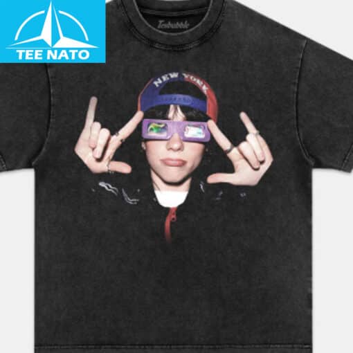 Billie Eilish New York Cap Rock Hand Gesture Shirt - Image 2