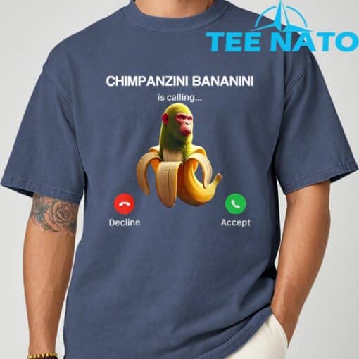 Chimpanzini Bananini Calling Brainrot Italian Brainrot Meme T-Shirt - Image 6