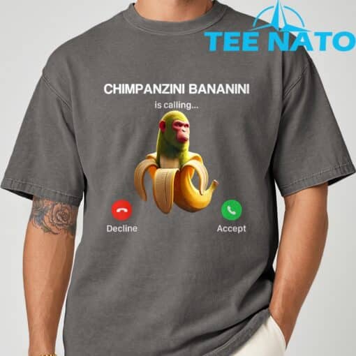 Chimpanzini Bananini Calling Brainrot Italian Brainrot Meme T-Shirt - Image 7
