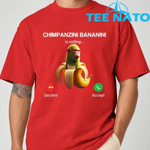 Chimpanzini Bananini Calling Brainrot Italian Brainrot Meme T-Shirt - Image 8