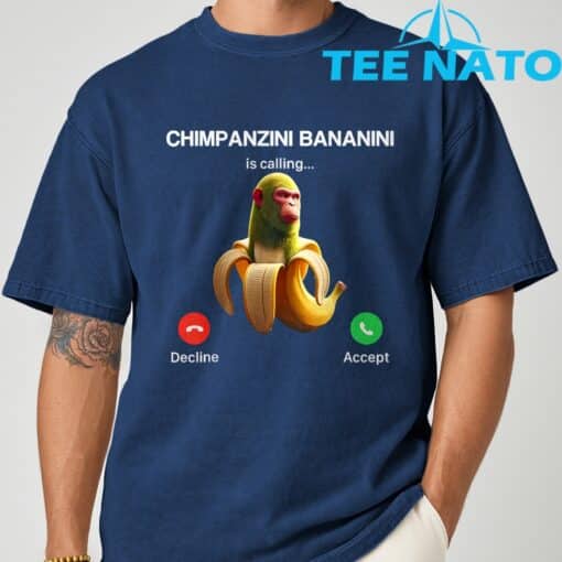 Chimpanzini Bananini Calling Brainrot Italian Brainrot Meme T-Shirt - Image 4