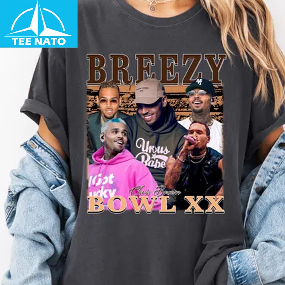 Man wearing Chris Brown Breezy Bowl XX Photo Collage Shirt