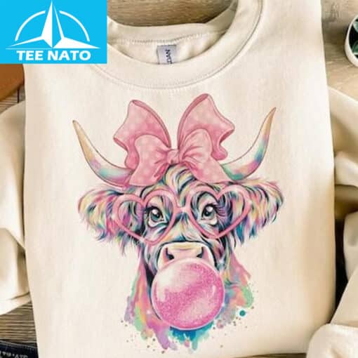 Coquette Highland Cow Bubblegum Shirt