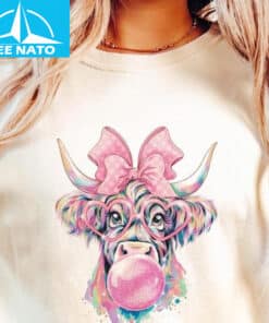 Coquette Highland Cow Bubblegum Shirt1