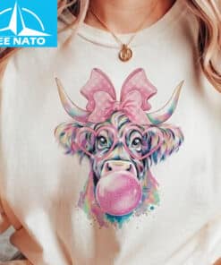 Coquette Highland Cow Bubblegum Shirt2