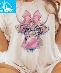 Coquette Highland Cow Bubblegum Shirt3