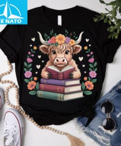 Cute Baby Highland Cow Reading Book Bookworm Shirt2 1