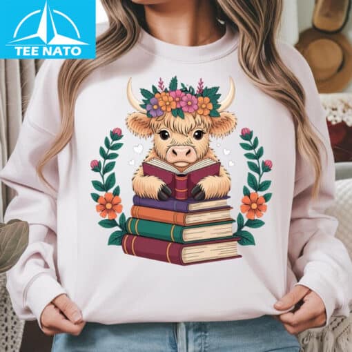 Cute Baby Highland Cow Reading Book Bookworm Shirt - Image 5