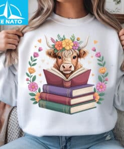 Cute Baby Highland Cow Reading Book Bookworm Shirt6 1