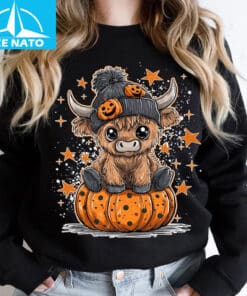 Cute Highland Cow Pumpkin Halloween Stars Shirt 2