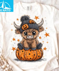 Cute Highland Cow Pumpkin Halloween Stars Shirt2 2