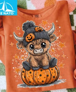 Cute Highland Cow Pumpkin Halloween Stars Shirt3 2
