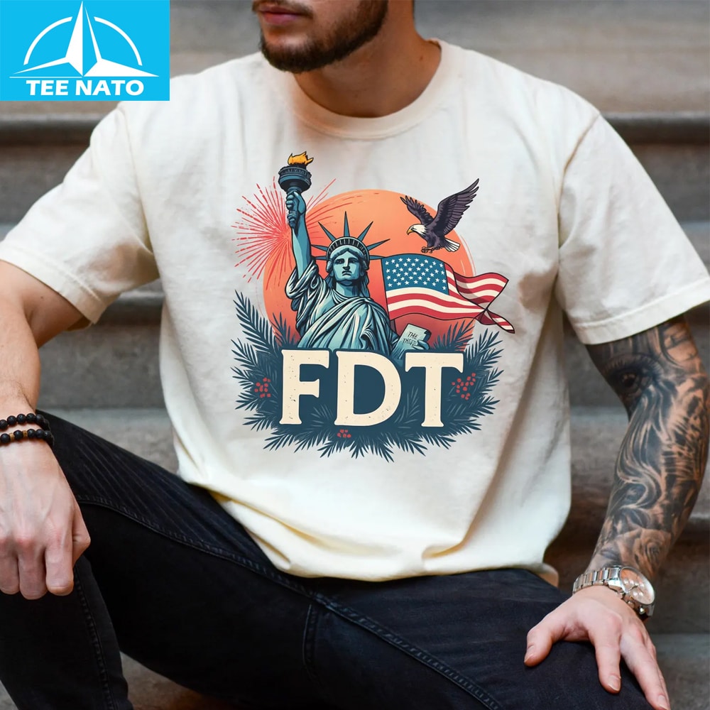 A person wearing the FDT USA Patriotic Shirt