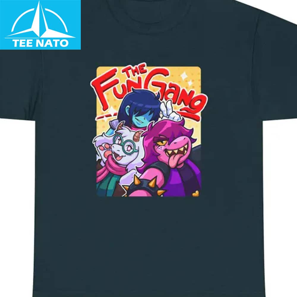 Woman wearing FunGang Deltarune Inspired Game Shirt