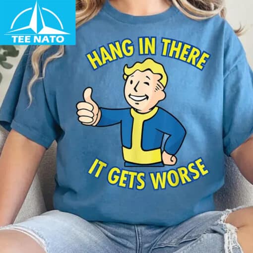 Hang In There It Gets Worse Boy Kids Funny Cute Meme Shirt - Image 2