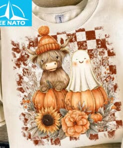 Highland Cow Ghost Pumpkin Fall Halloween Shirt2