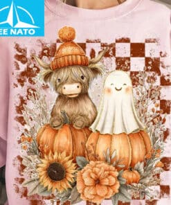 Highland Cow Ghost Pumpkin Fall Halloween Shirt3