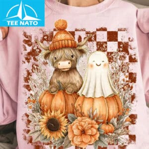 Highland Cow Ghost Pumpkin Fall Halloween Shirt3