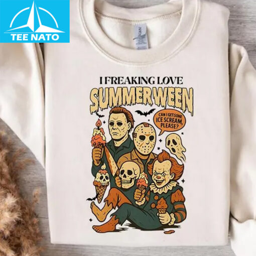 I Freaking Love Summerween Horror Characters Ice Cream Shirt - Image 2