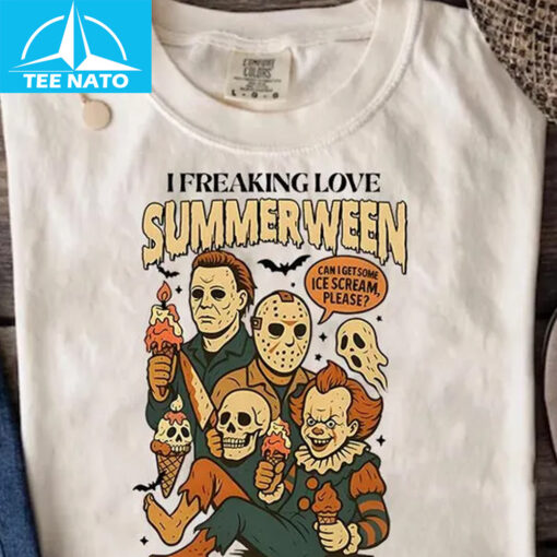 I Freaking Love Summerween Horror Characters Ice Cream Shirt - Image 3