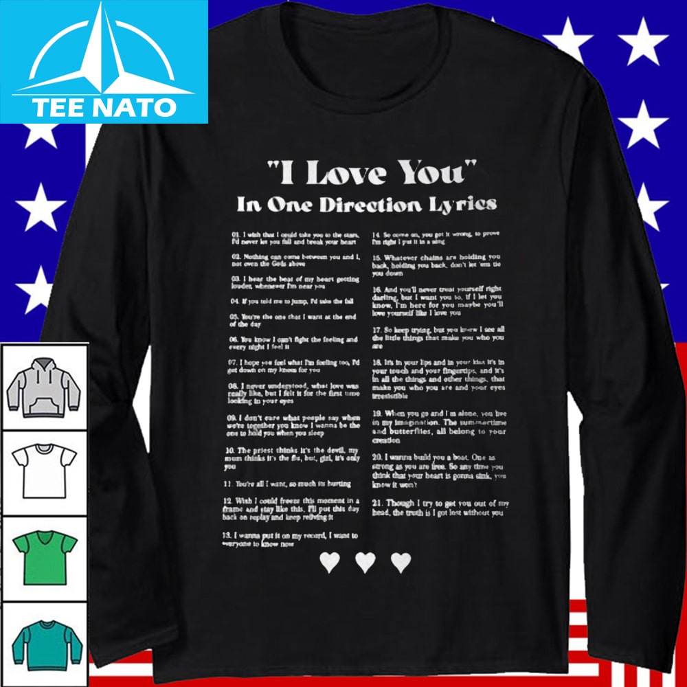 Close up of I Love You In One Direction Lyrics Shirt