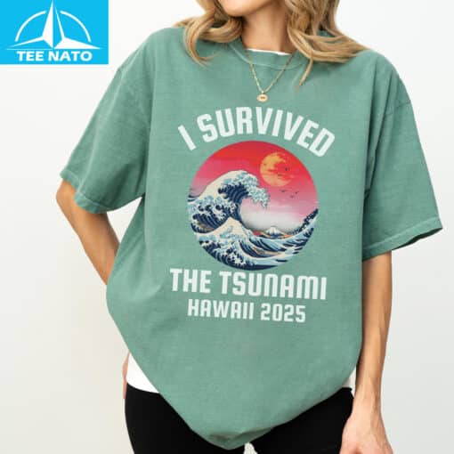 I Survived The Tsunami Hawaii 2025 Wave Art Shirt - Image 3