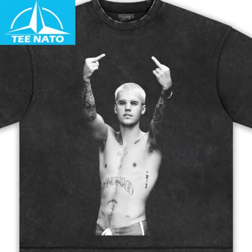 Justin Bieber Middle Fingers Up Graphic Shirt - Image 2