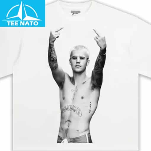 Justin Bieber Middle Fingers Up Graphic Shirt - Image 3
