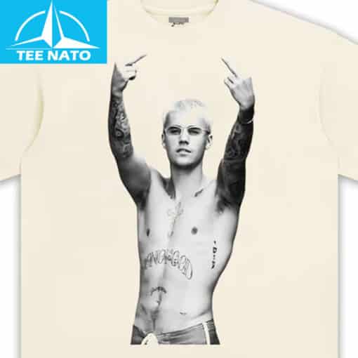 Justin Bieber Middle Fingers Up Graphic Shirt - Image 4