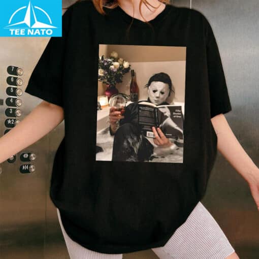 Michael Myers Holding Book Halloween Shirt - Image 3