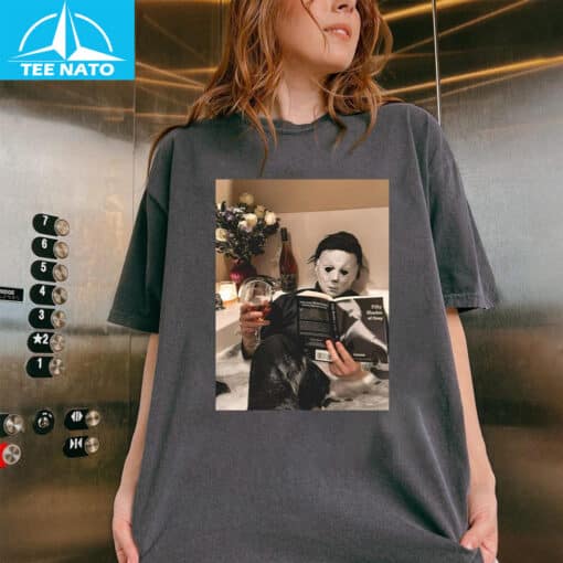 Michael Myers Holding Book Halloween Shirt - Image 4