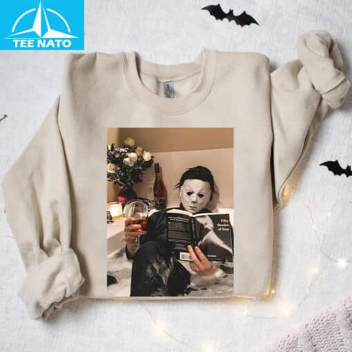 Michael Myers Holding Book Halloween Shirt - Image 5