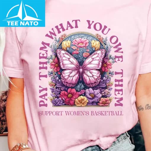 Pay Them What You Owe Them Butterfly Floral Women's Basketball Shirt - Image 3