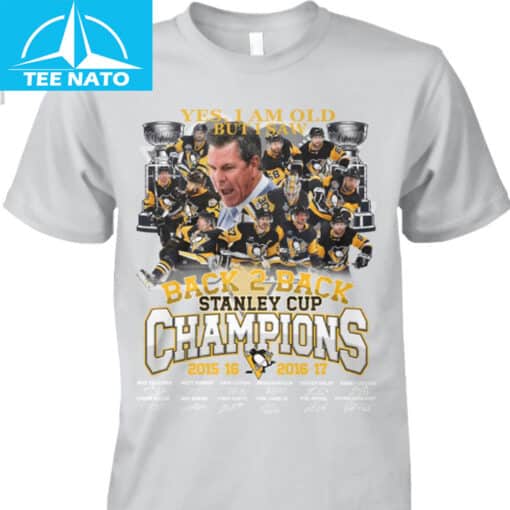 Pittsburgh Penguins Back 2 Back Stanley Cup Champions 2015-2017 Yes I Am Old But I Saw Shirt - Image 2