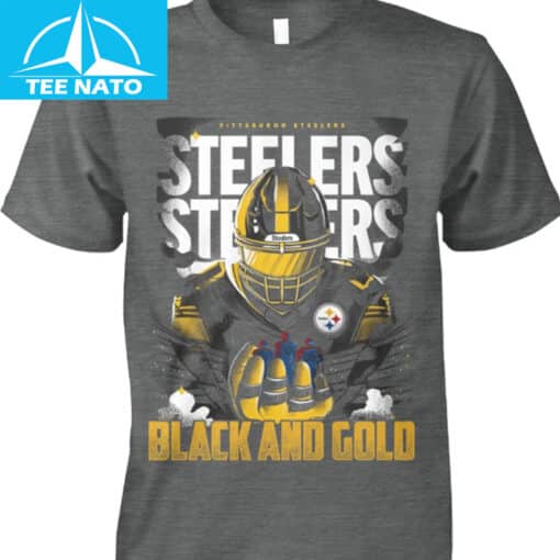 Pittsburgh Steelers Black And Gold Football Graphic Shirt - Image 2