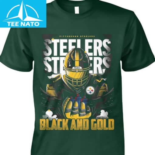 Pittsburgh Steelers Black And Gold Football Graphic Shirt - Image 3